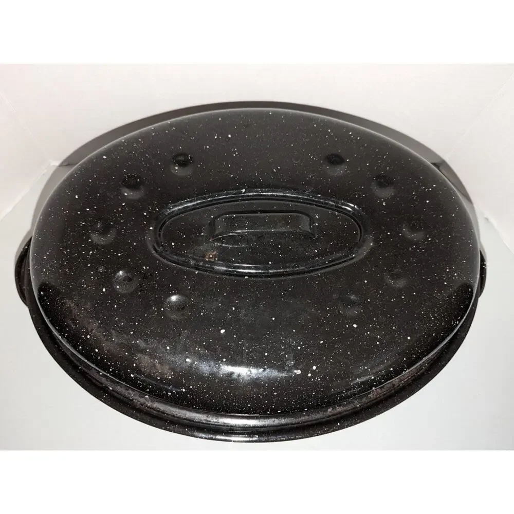 Large Black Speckled Enamel Roasting Pan 16.25